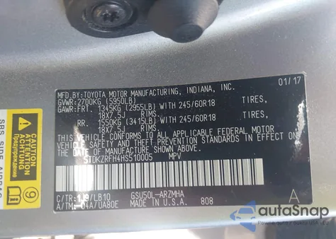 2017 Toyota Highlander Xle from USA, damaged, VIN 5TDKZRFH4HS510005